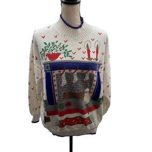 Vintage Christmas Holiday sweatshirt  Christmas fireplace L/XL